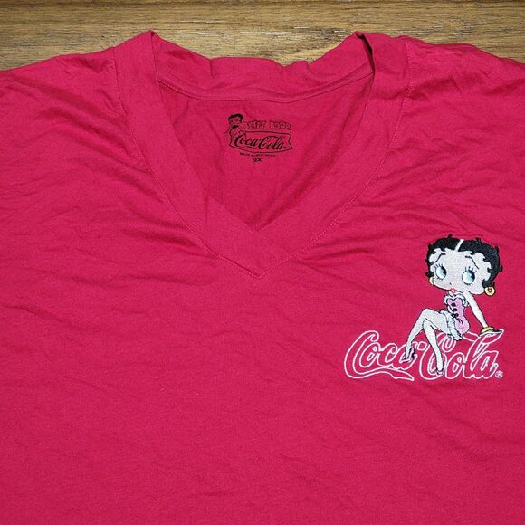 Betty Boop X Coca Cola LS Red V-Neck Sleepwear Tee - Size 2X - Picture 2 of 6